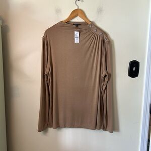 Lane Bryant Tan Long Sleeve Top with Rhinestone Crystal Button Detail Size 18/20